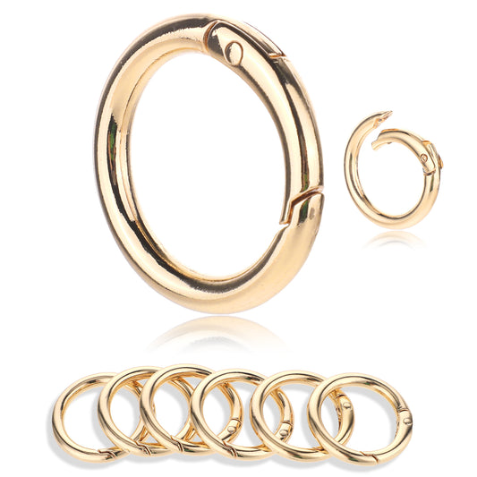 COMNICO 12 PCS Round Carabiners Rings Metal Spring Flat O Rings Clip Keyrings Buckle Snap Hook Mini Circle Carabiner for Bags Purses Car Keys Rings Replacement (Gold)