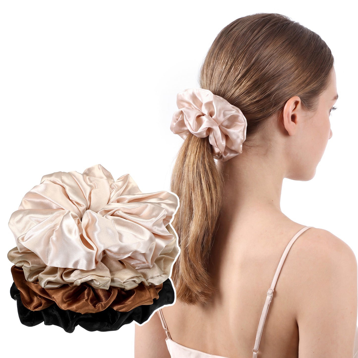 4 Pack Satin Hair Scrunchies Large Big Scrunchies Silk Scrunchie Oversized Ponytail Holders Hairs Ties Bands for Women Thin Curly Thick Fine Hair Ornament Accessories Christmas Halloween