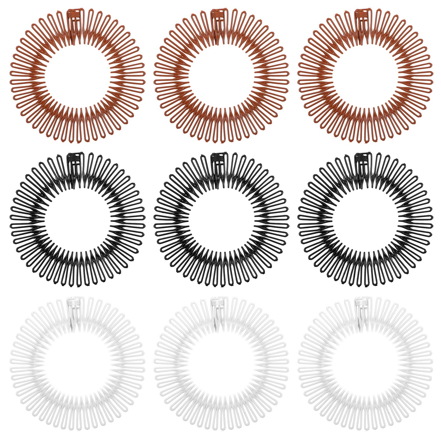 Hadnves 9 Pcs Circular Stretch Comb Flexible Plastic Circle Spring Headband