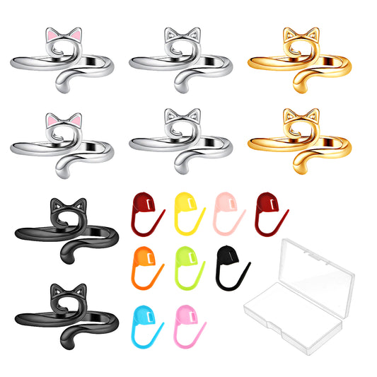 Crochet Ring Yarn For Crocheting Holder 17 PCS Handmade Knitting Finger Tension Hook Set Rings Supplies Tools Grips and Gadgets Adjustable Circle Stitches Markers Counters Kit Beginners Hooks Tool
