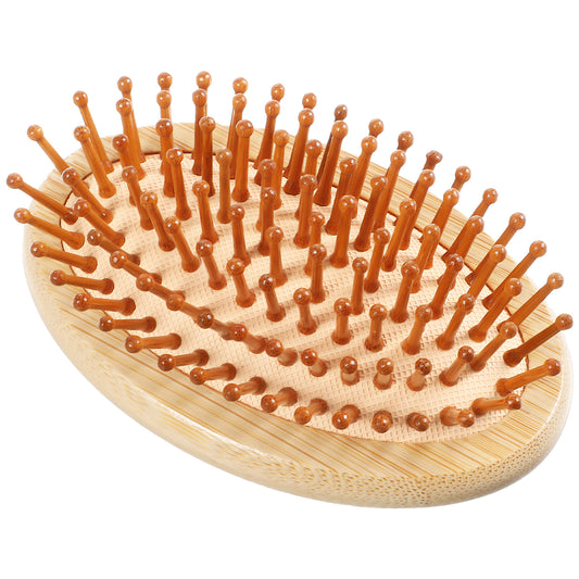 Bamboo Brush for Hair Growth Natural Wooden Scalp Brush Mini Hair Scalp Massager Comb Bamboo Bristles Detangling Hairbrush Portable Travel Air Cushion Comb for Women Anti-Static Round Wood Pins