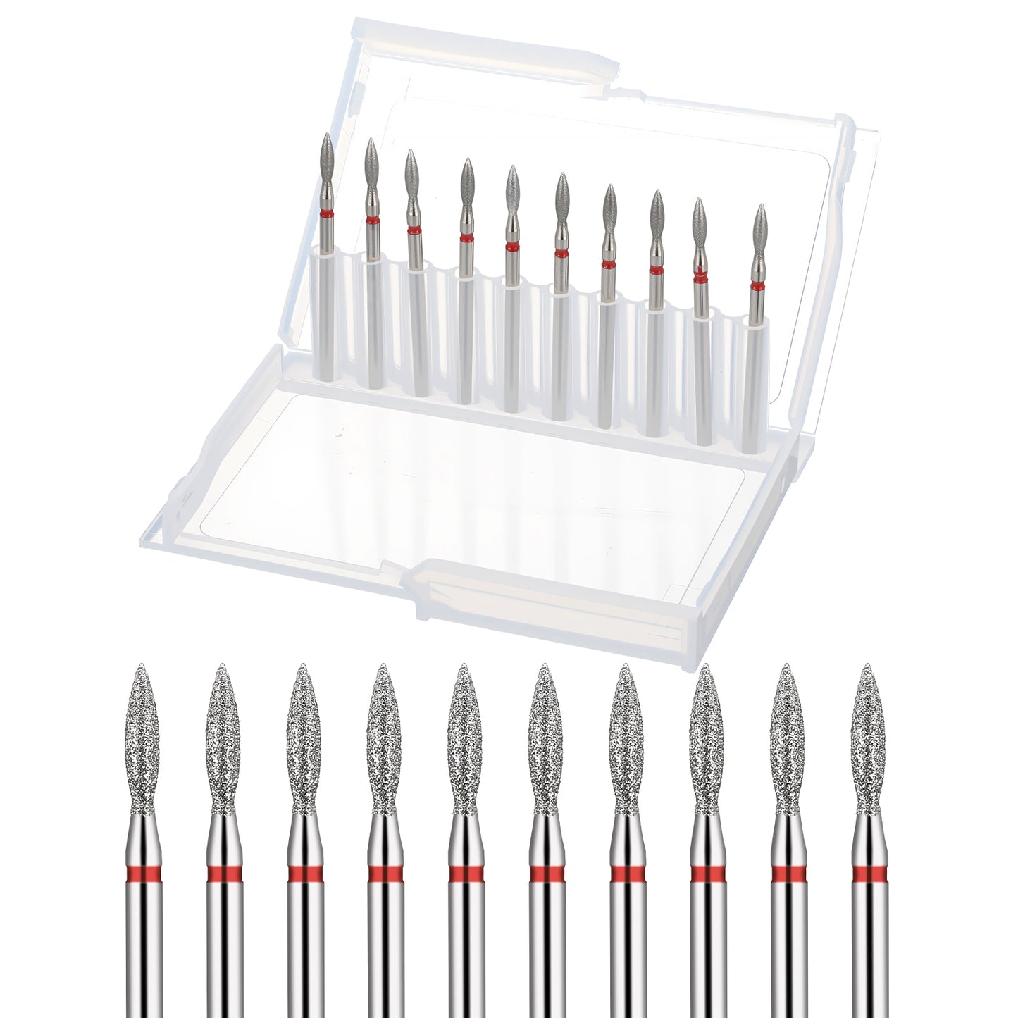 Sibba 10PCS Cuticle Nail Drill Bits Flame Shape Heads Cuticle Remover Bits 3/32 Professional Manicure Nail File Diamond Drill Bit Cleaner Efile Bit for Dead Skin Gel Acrylic Nails Prep Techs Salon