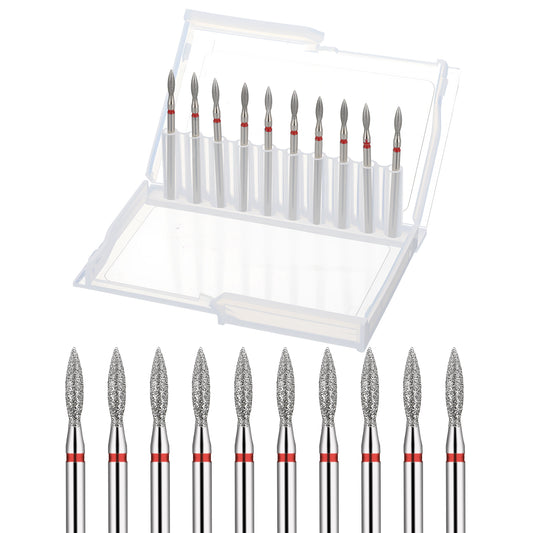 Sibba 10PCS Cuticle Nail Drill Bits Flame Shape Heads Cuticle Remover Bits 3/32 Professional Manicure Nail File Diamond Drill Bit Cleaner Efile Bit for Dead Skin Gel Acrylic Nails Prep Techs Salon