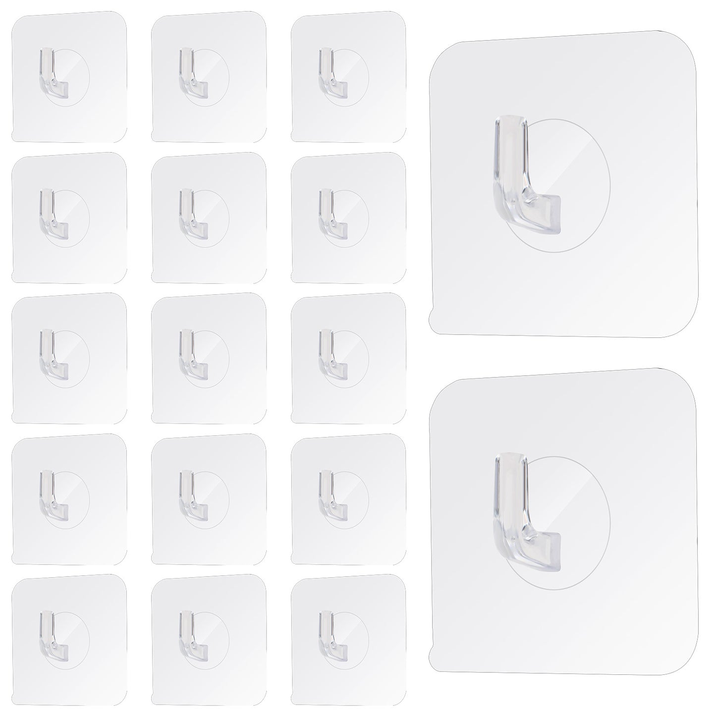 COMNICO 15 Pack Adhesive Wall Hooks for Hanging, Heavy Duty No Damage Door Hooks Clear Plastic Sticky Hanging Hook Towel Pothook for Home Kitchen Bathroom Office Outdoor