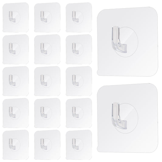 COMNICO 15 Pack Adhesive Wall Hooks for Hanging, Heavy Duty No Damage Door Hooks Clear Plastic Sticky Hanging Hook Towel Pothook for Home Kitchen Bathroom Office Outdoor