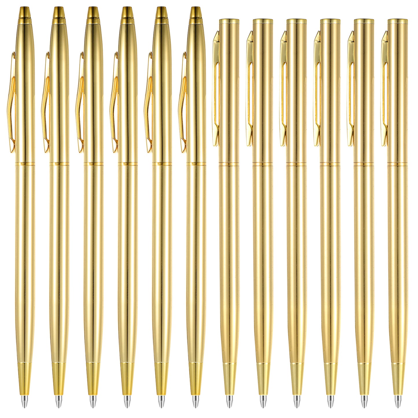 Dimeho 12 Pcs Slim Gold Ballpoint Pens Retractable Metallic Black Ink Pens 1.0 mm Medium Point Pen Mini Conical Pen Tiny Smooth Writing for Men Women Office Business Wedding Christmas