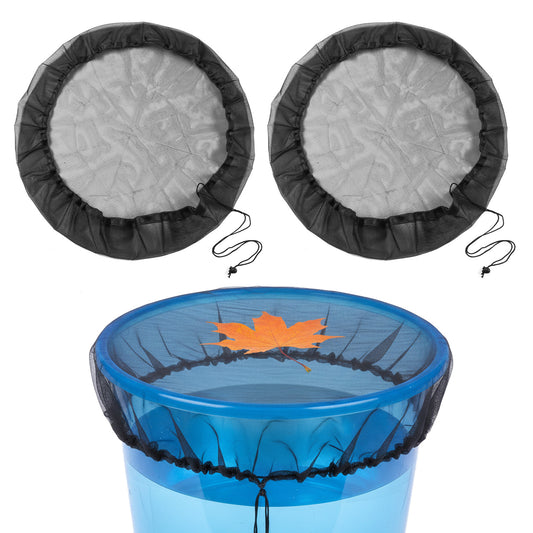 2 Pack 39" Mesh Cover for Rain Barrel Water Collection Buckets Netting with Drawstring Fine Mesh Water Barrel Cover Black Reusable Rain Bucket Filter Screen for Outdoor Garden Preventing Fallen Leaves