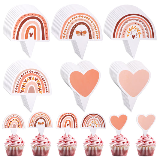48Pcs Boho Rainbow Party Cupcake Toppers Birthday Party Food Supplies Bachelorette Decoration Favors Bridesmaid Cupcake Accessory for Birthday Thanksgiving Halloween Christmas Party Cake