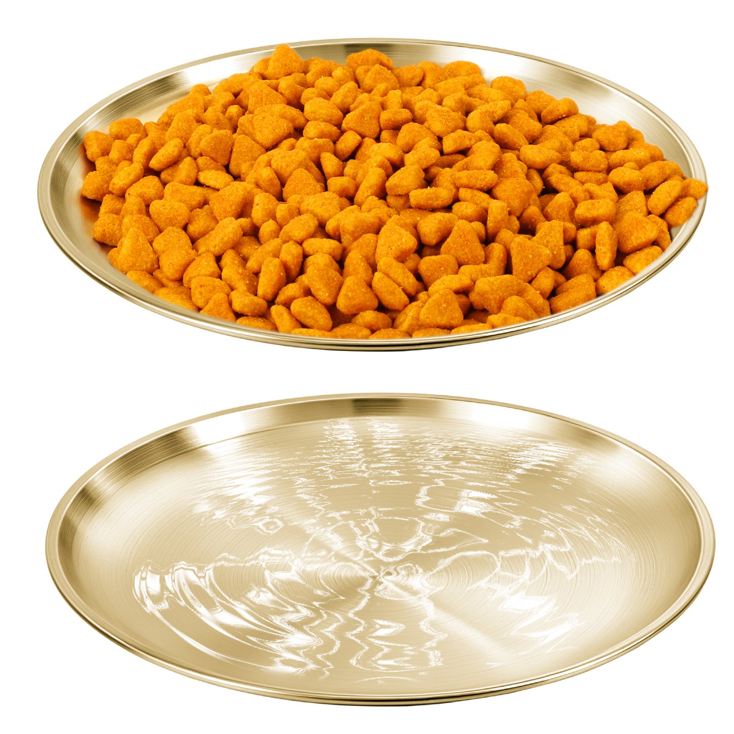 Wanmu 2Pcs Stainless Steel Cats Bowls, Wide Whisker Friendly Cat Dishes Set, Wide Metal Food Bowl, Shallow Food Bowl, Relief Whisker Fatigue Cat Dishes, Outdoor Kitten Feeding Wet & Dry Food (Gold)