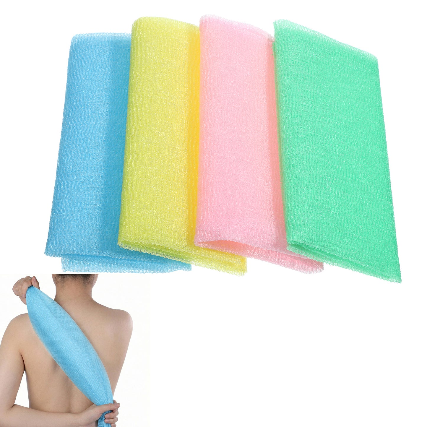 4 Pcs Exfoliating Washcloth Body Scrubber Back Scrubber Bath Exfoliating Towel for Shower Colorful Bath Towel Exfoliatings Body Scrubbers Luffah Net Sponge Loofah for Men Women Full BodyCleaning