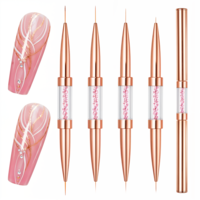 Qianyu 4pcs Nail Art Brushes, Double Ended Super Fine Liner Striper Brush Kit 5/7/9/11mm French Tip UV Gel Polish Art Drawing Painting Design Pen for Elongated Long Thin Lines Precise Details
