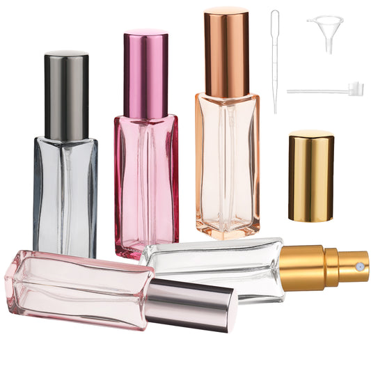 YUXIANLB Travel Perfume Bottle Refillable 5 Pcs 10 ML Mini Empty Travel Atomizer Sprayer Set Glass Perfume Containers with Funnel and Pipette Replacement Bottles for Scent Toiletries