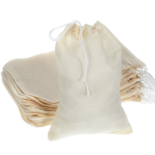 20 Pcs Tea Bags Empty Cotton Spice Bags for Cooking Unbleached Reusable, Muslin Drawstring Cheese Cloth Cotton Bag for Straining Sachet Bag Loose Leaf Tea (3 x 4 Inches)