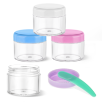 4 Pcs Travel Cream Jars for Toiletries Empty Plastic Containers with Lid Refillable Cosmetic Container Leak-proof Sample Pot Jar 0.7oz Round Containers with Spatula for Storage Liquid Oils Salves