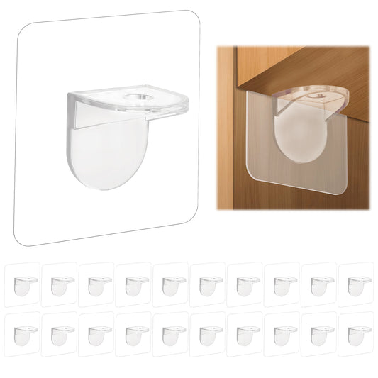 20 Pcs Plastic Self Adhesive Bracket Shelf Support Peg Partition Pin Kit Clear Plastic Replacement for Furniture Kitchen Cabinet Book Shelves Closet Brackets Clapboard Layer