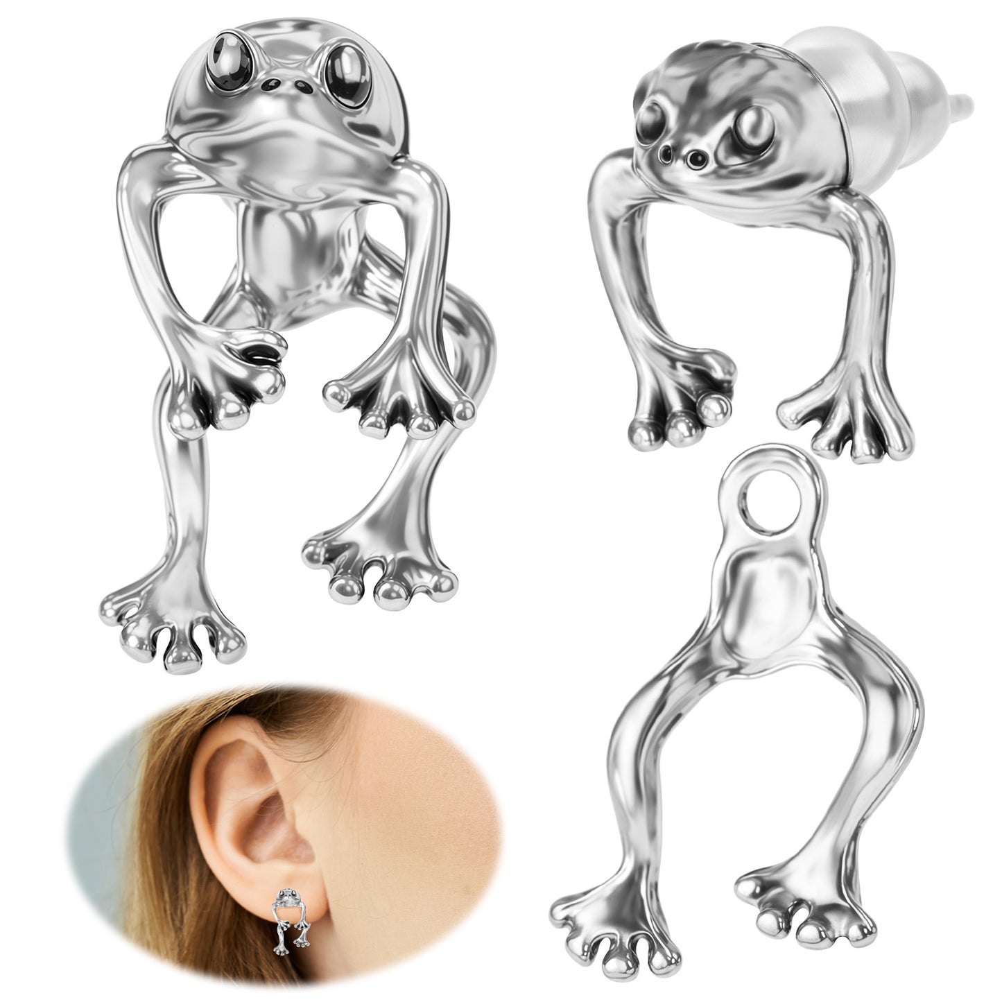 Sibba 2 Pairs Frog Earrings Punk Stud Earrings Funny Dangle Earrings Cute Trendy Earring Removable Ear Studs Scary Women Dangle Jewelry Costumes Accessories Gothic Christmas
