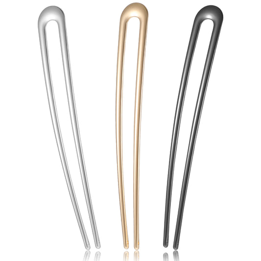 Sibba French Hair Pins 3PCS Large 5.5 Inch Metal Hair Forks U Shape Updo Clips Retro Hairpin Chignon Pin Sticks Vintage Bun Hair Chopsticks for Women Party Stylist Buns Long Thick Hair