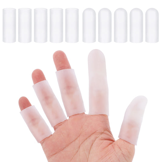 COMNICO Gel Finger Cots, 10 Pcs Finger Sleeve Protectors Fingertips Thumb Protector Covers Trigger Finger Gloves Caps for Hand Finger Blisters Cracking Calluses