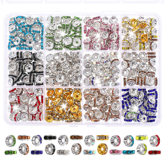 800pcs Rondelle Spacer Beads 6mm Silver Crystal Rhinestone Bulk Fancy Sparkl Spacer Loose Beads Colourful Beadable Bead Mixed Colors Glitter Bead for Jewelry Making Bracelet Necklace Earring DIY Craft