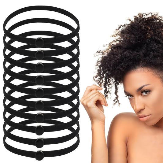 Dimeho 10 Pcs Snap Hair Ties, High Elasticity Hair Tie for Thick Curly Hair and Braids Connectable Hair Rope No Slip Hair Elastic Band Adjustsble Afro Puff Ponytail Holders Hair Accessories (Black)