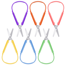 Wanmu 6Pcs Loop Scissors, 5.3 Inches Colorful Handle Self-Opening Safety Scissors, Mini Grip Scissor Special Supplies for Kid Teens Adults, Right and Lefty Support(6 Colors)