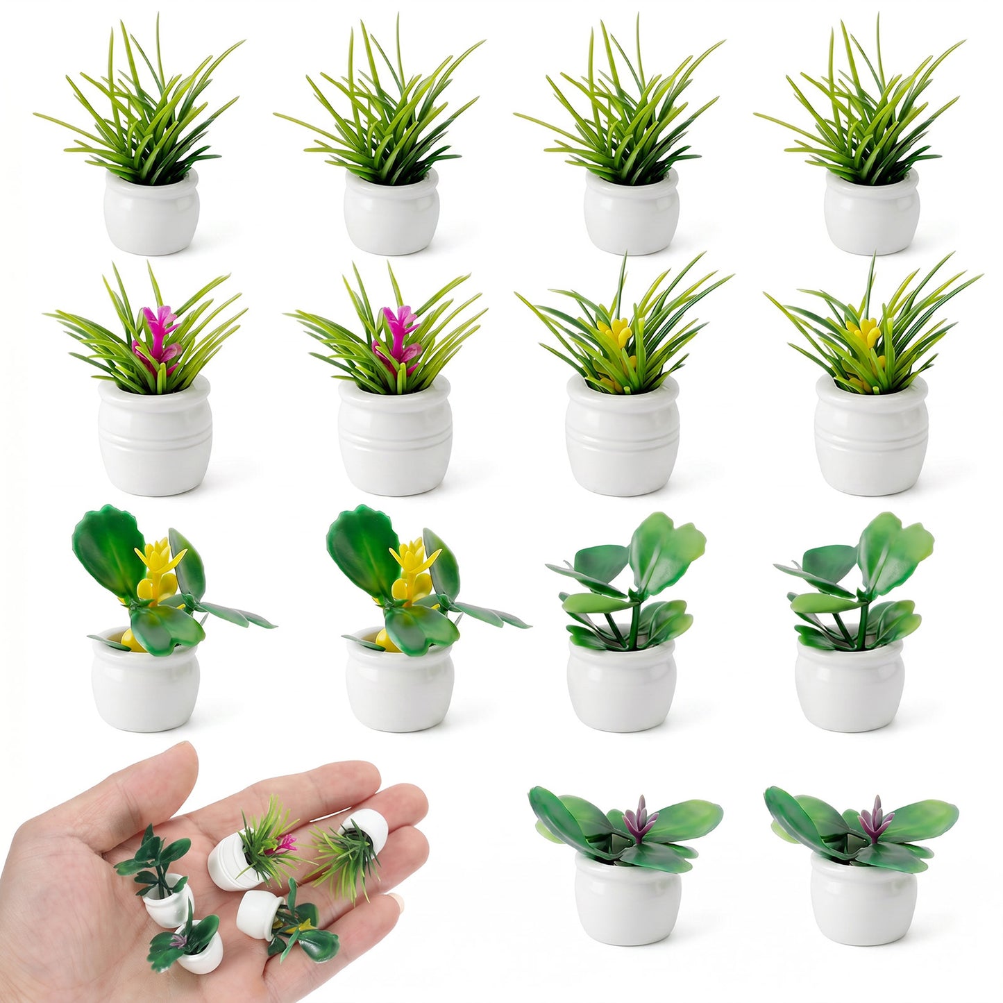Mini Dollhouse Plants 14 Pcs Miniature Dollhouse Accessories Flowers Potted Plant Artificial Tiny Plants Figurine for DIY Dollhouses Gift Garden Landscape Decoration Stuff Ornament Christmas Birthday