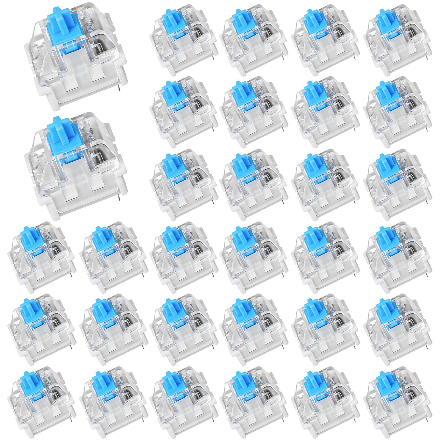 30Pcs Blue Switch Replacement, 3 PIN Mechanical Keyboard Switches, Clicky with Strong Tactile Feedback, Accurate Typing, Dustproof, Office and Gaming LED Keyboard Universal Replacement Parts