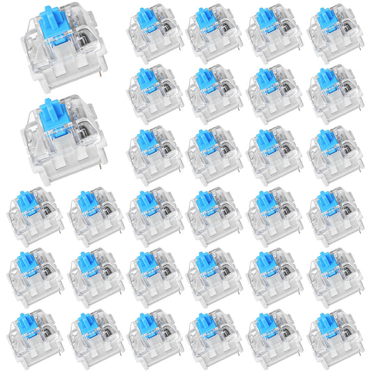 30Pcs Blue Switch Replacement, 3 PIN Mechanical Keyboard Switches, Clicky with Strong Tactile Feedback, Accurate Typing, Dustproof, Office and Gaming LED Keyboard Universal Replacement Parts