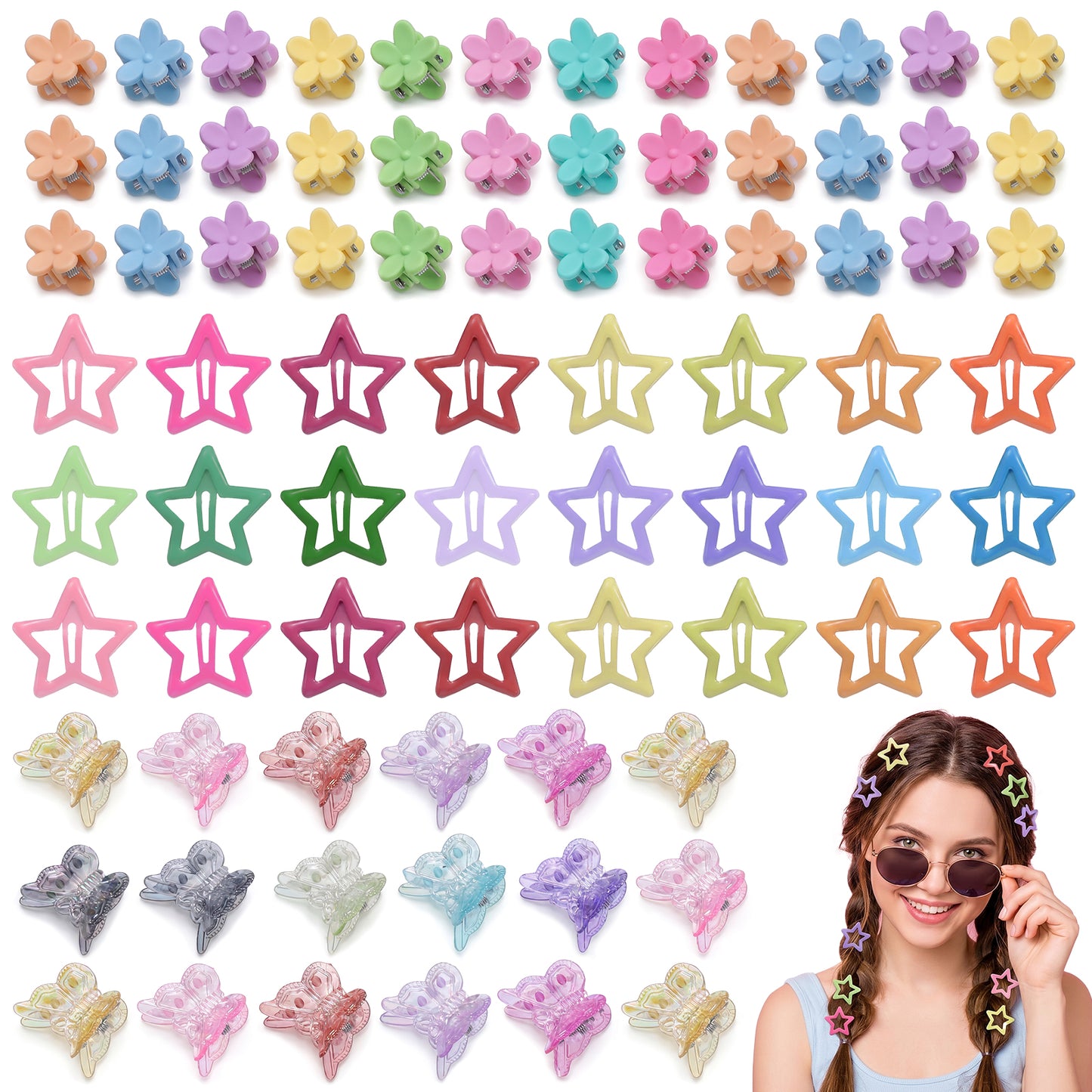 120 Pcs Mini Hair Clips Butterfly Hair Claw Clips Cute Star Snap Hairs Barrettes Small Flower Colorful Hairs Accessories for Women 90s Christmas Halloween Carnival Birthday Party Gift