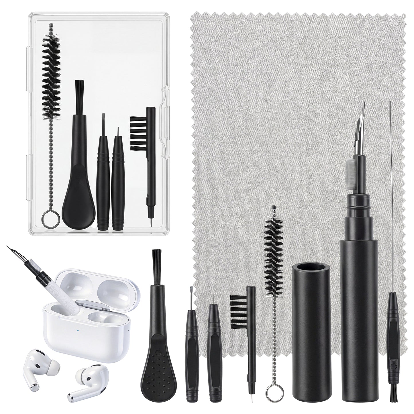 FNANJWQ Premium Hearing Aid Cleaning Kit, Earbuds/Headphones Cleaner Brush Kits with case, Hearing Aid Cleaning Tools with Pen Brush Cloth, Hearings Aids Supplies Accessories