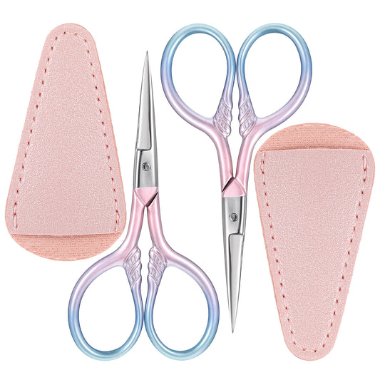 2 Pcs Eyebrow Scissors for Women Professional Grooming Mini Scissors with Stainless Steel Straight Tip 3.6 Inch Pink Small Scissors Personal Care Beauty Tool for Facial Hair Beard Moustache Trimming