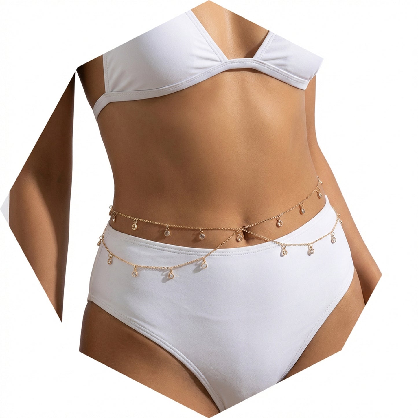 Hadnves Gold Belly Chain Layered Waist Chain with Shiny Rhinestone Boho Beach Body Chains Trendy Jewelry for Women Stomach Back Backless Dress Sexy Bikini Waterproof for Outdoor Party Beach