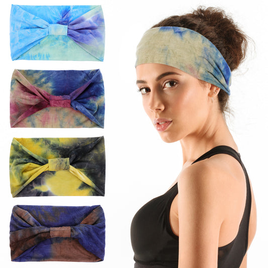 Sibba Wide Headbands 4 Pcs Women Knotted Headband Stretchy Head Wraps Non Slip Headpiece Elastic Scarf Headband Hair Accessories Bands Portable Hair Ties for Women Travel Yoga
