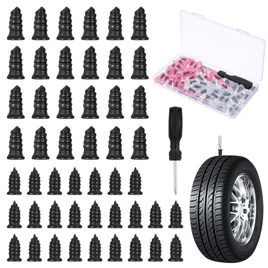 Sibba 50 PCS Tire Repair Rubber Nails Spiral Rubber Nails with 2 Sizes and Screwdriver Quick Fix Tires Puncture Repairs Self-Service Tire Repair Plugs Kit for Car Bike Tractor Motorcycle Truck Tires