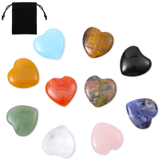 Sibba 12pcs Hearts Crystals Sets Heart Love Chakra Reiki Stones Palm Natural Crystal Rocks Pocket Thumb Polished Gemstones Heart Shaped Rock Colored Energy Balancing Meditation Gifts for Women Men