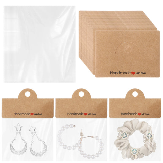 Sibba 100 PCS Jewelry Earring Display Card Set Paper Earrings Tags Cards, Stud & Dangle Earring Holder Cards with Self-Sealed Clear Storage Bags for Studs Earrings Dangle Necklace Packaging, 10 x 8 cm