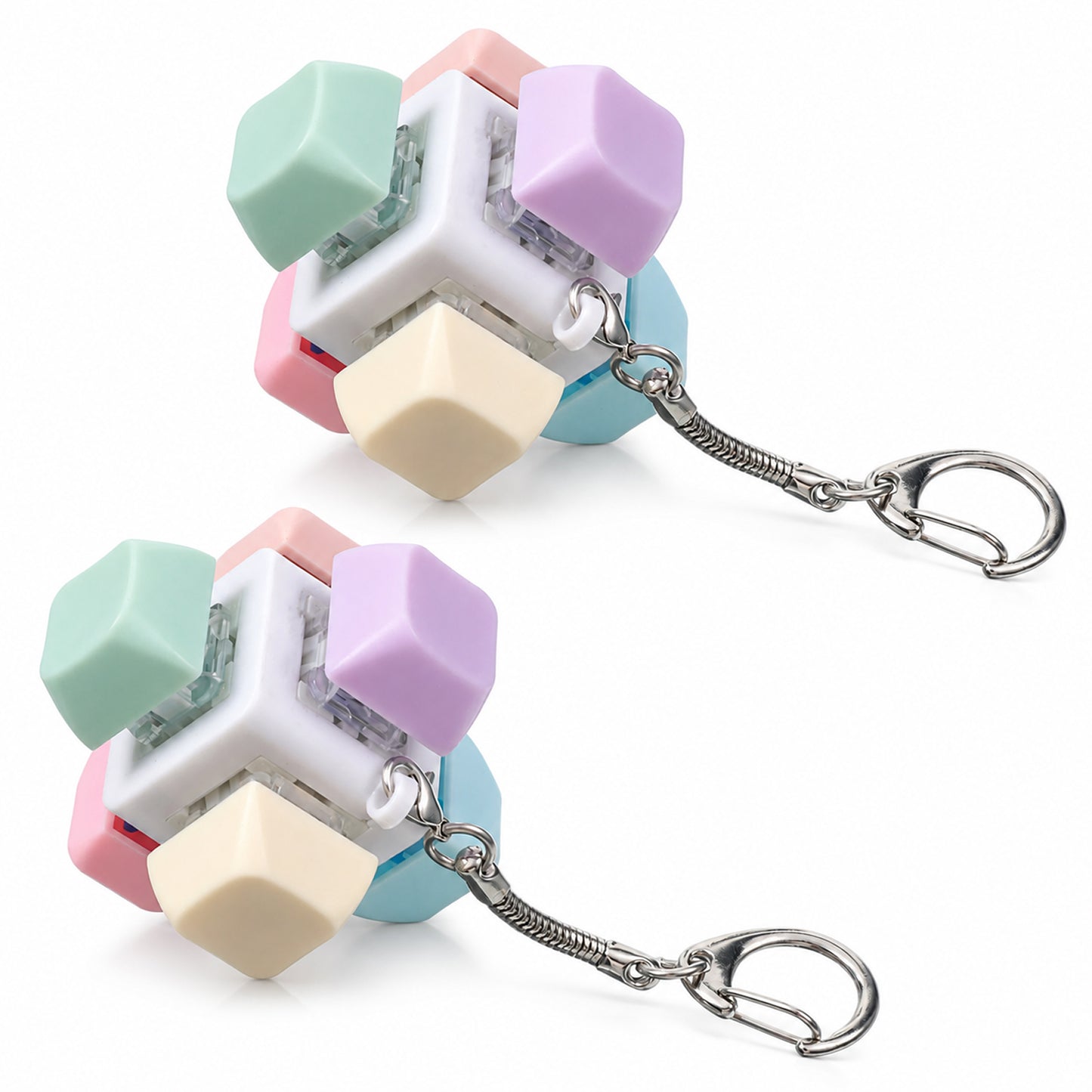 Hadnves 2 Pcs Keyboard Fidget Toys Cube Keyboard Decompression Keychain Mechanical Clicker Key Button with Clicky Sound for Adults Work Stress Relief Sensory Anxiety Home Office (Macaron Colors)