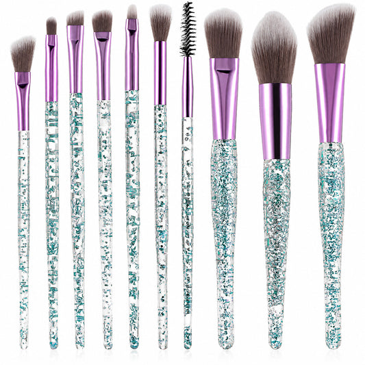 10 Pcs Glitter Crystal Makeup Brush Set Face Blending Brushes Tools Kit