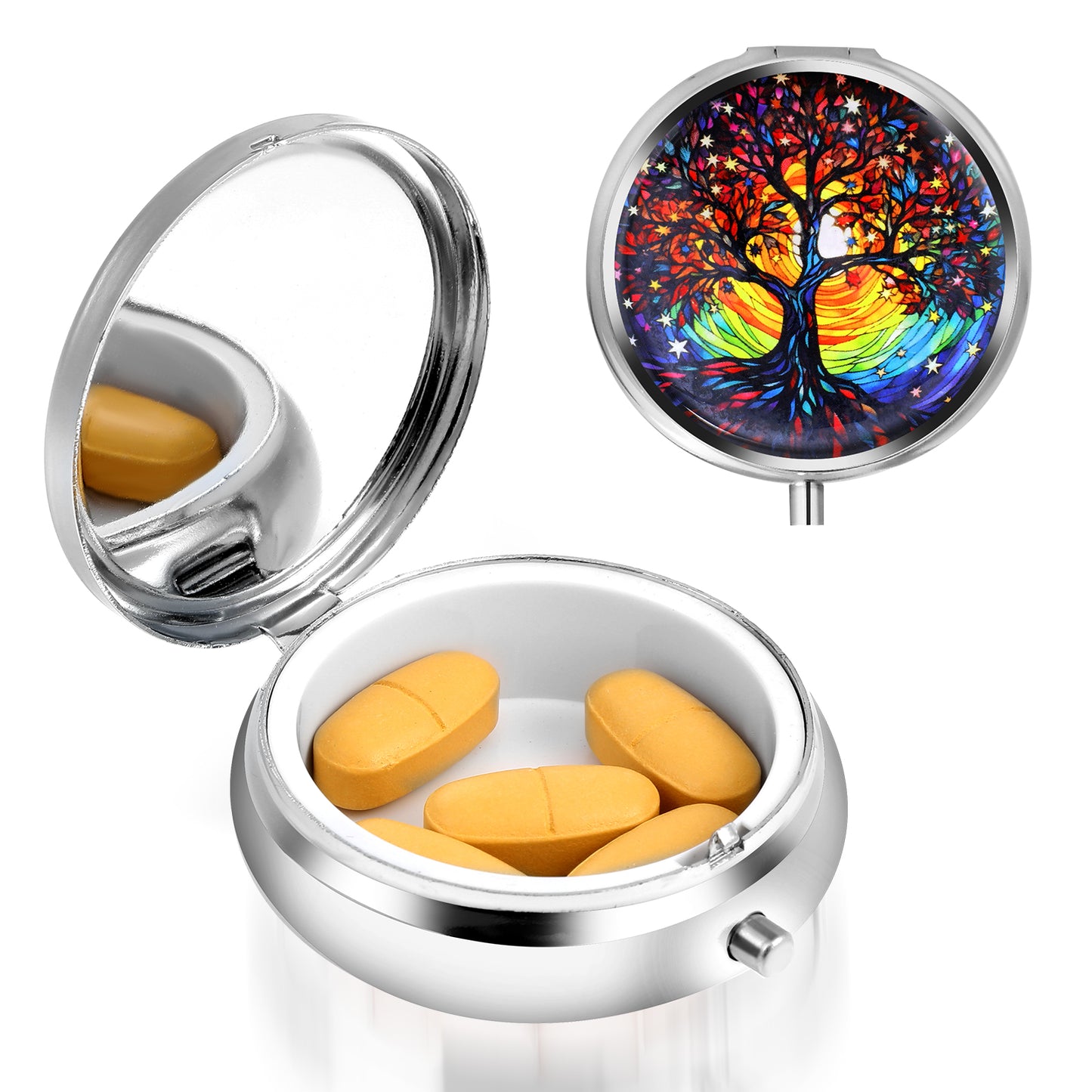 Sibba 1 Compartment Pill Case, Travel Portable and Multi-Functional Pill Box, Moisture Proof Pill Case for Purse & Pocket, Medicine Organizer Box for Vitamins, Fish Oil & Supplements (Tree)