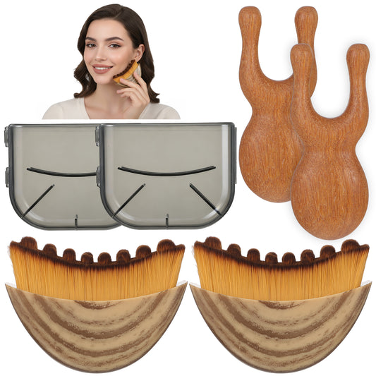 4Pcs Lymphatic Contour Face Brush Lymphatic Drainage Brush, Dry Brushing Face Brushes with Wooden Facial Massage Tool Facial Drainage Massager for Daily Use Contour Brushes Chin & Jawline Sculpting