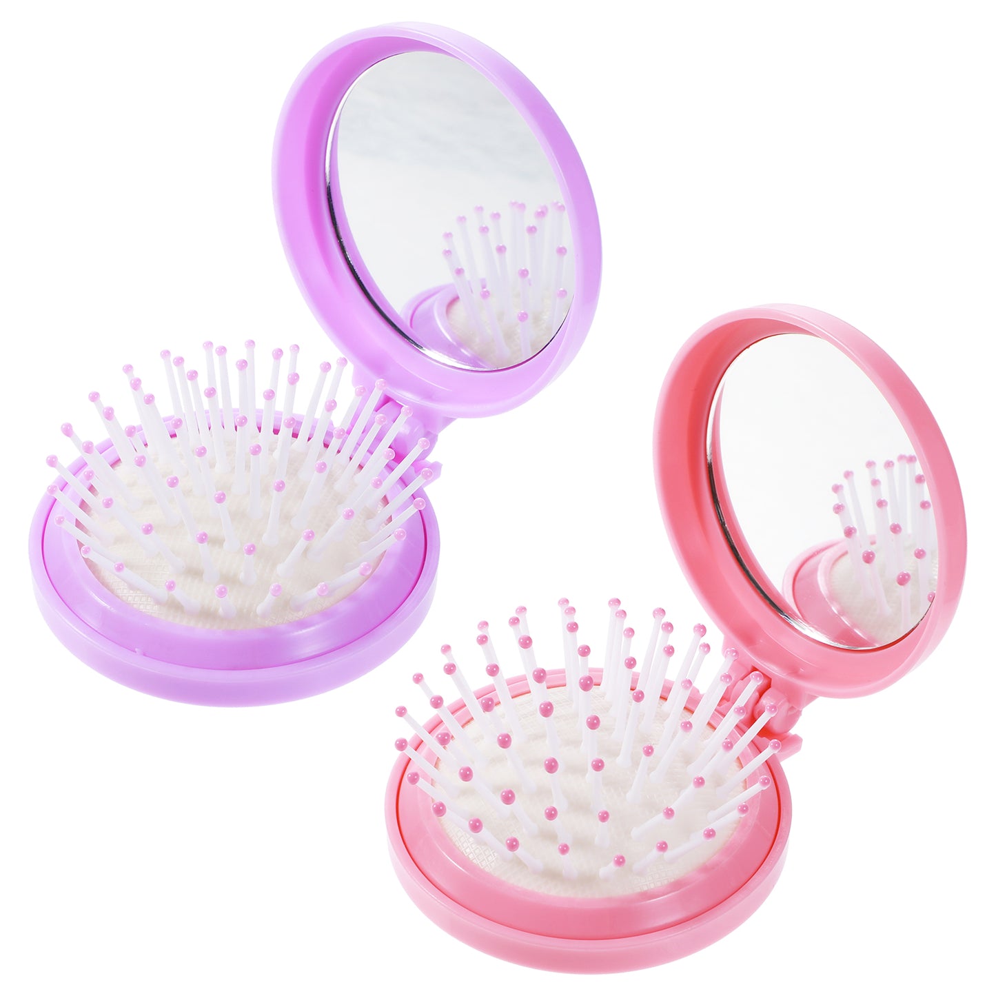 2 PCS Hair Brush with Mirror Compact Folding Brush Travel Round Massage Comb Portable Pocket Hair Brush for Women Girls Thick Thin Short Long Straight Curly Hair