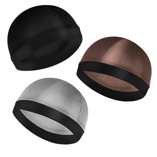 Sibba 3 Pieces Unisex Satin Silky Wave Caps 360 540 720 Wave Elastic Band Silky Durag Headwear Stockings Wig Beanie Cap Soft Breathable Skullies Beanies Cap for Sleeping Shower (Coffee)