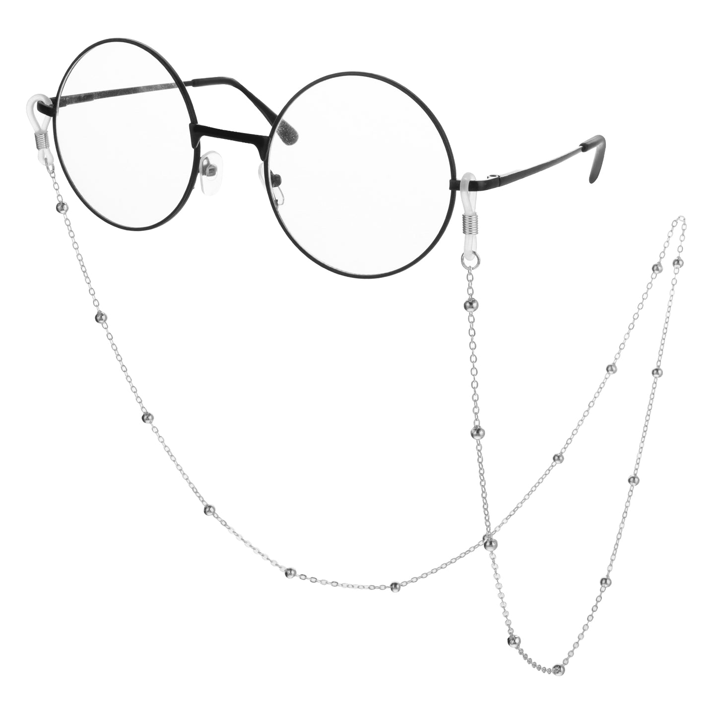 COMNICO Eyeglass Chains for Women, Cute Beaded Eye Glasses Strap Holders Stylish Mask lanyard Necklace Sunglasses Reading Eyewear Retainer around Neck Prevent Loss (Silver metal balls)