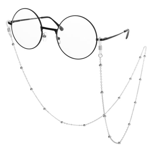 COMNICO Eyeglass Chains for Women, Cute Beaded Eye Glasses Strap Holders Stylish Mask lanyard Necklace Sunglasses Reading Eyewear Retainer around Neck Prevent Loss (Silver metal balls)