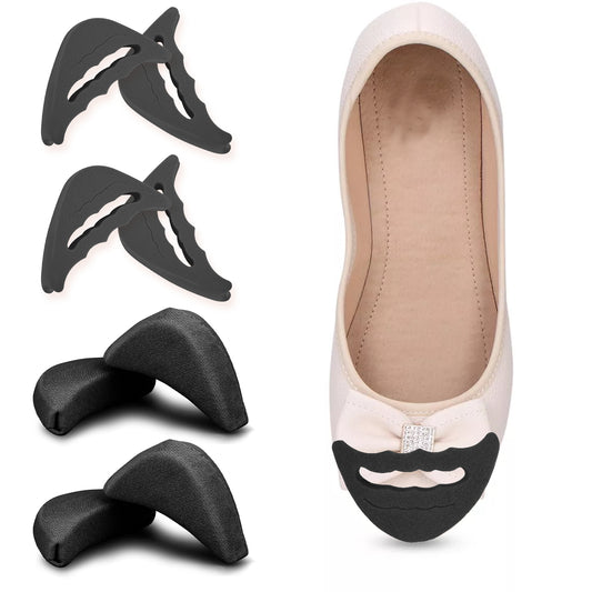 COMNICO Shoe Filler for Shoes Too Big, 4 Pairs Soft Sponge Shoe Toe Filler Inserts Breathable Big Toe Plug Foot Brace Reusable Forefoot Pad for High Heel Women Men(Black)