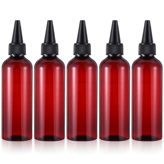 Wanmu 5Pcs Hair Color Applicator Bottles, Refillable Squeeze Bottle, Amber Empty Plastic Twist Top Cap Bottles, Empty Hair Oil Applicator for Liquid Hair Oil Shampoo Lotion