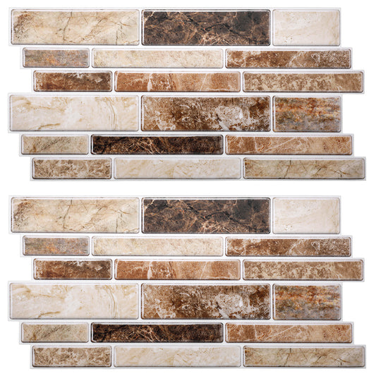 Dimeho 24 Sheet Peel and Stick Tile Backsplash Stick on Backsplash for Kitchen 10"x 5" Back Splashes Self Adhesive Tile Sticker for Bathroom Brown Marble Look