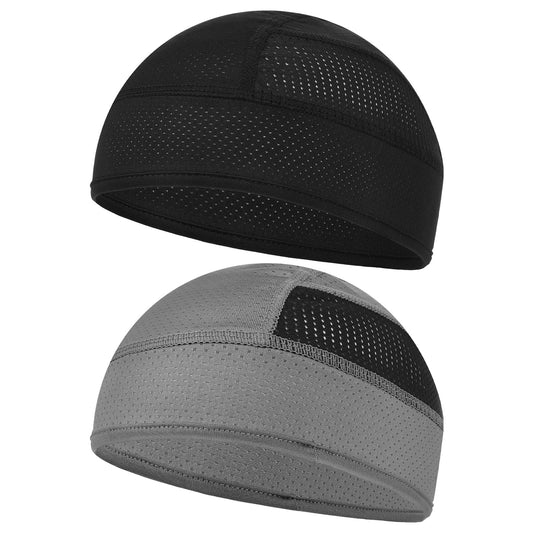Wanmu 2 Pcs Cooling Skull Caps Helmet Liner, Sweat Wicking Mesh Hard Hat Line, Lightweight Running Beanie Cycling for Men Women Motorcycle (Black, Gray)