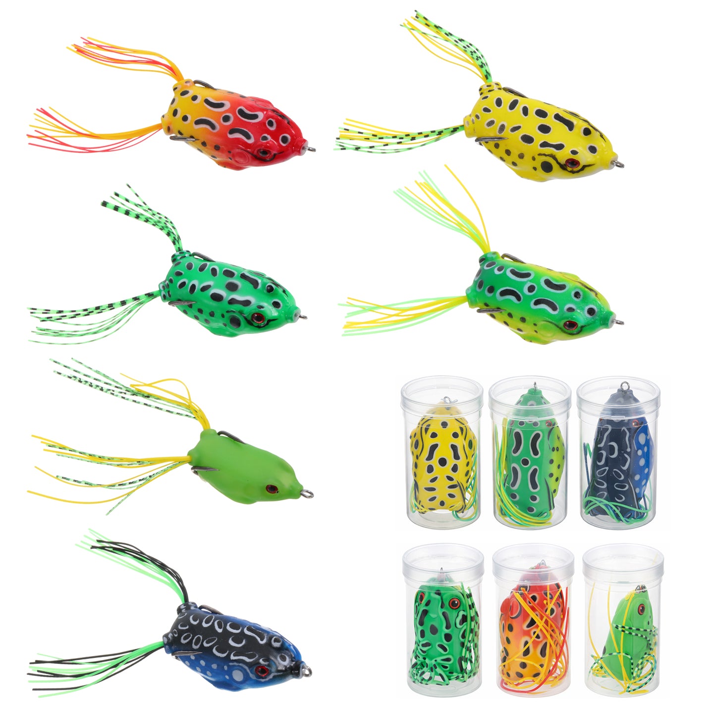 6 Pcs Topwater Frog Lures Sets Simulated Frog Lures for Bass Fishing Funny Artificial frog Soft Tube Bait for Snakehead Freshwater Fishing