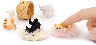 Qinayu 7 Pcs Realistic Cat Figurines Playset Resin Cat Figures Hand Painted Mini Cat Decor Kitten Hand Kitten Easter Eggs Cat Cake Topper as Christmas Birthday Gift Pet Figurines